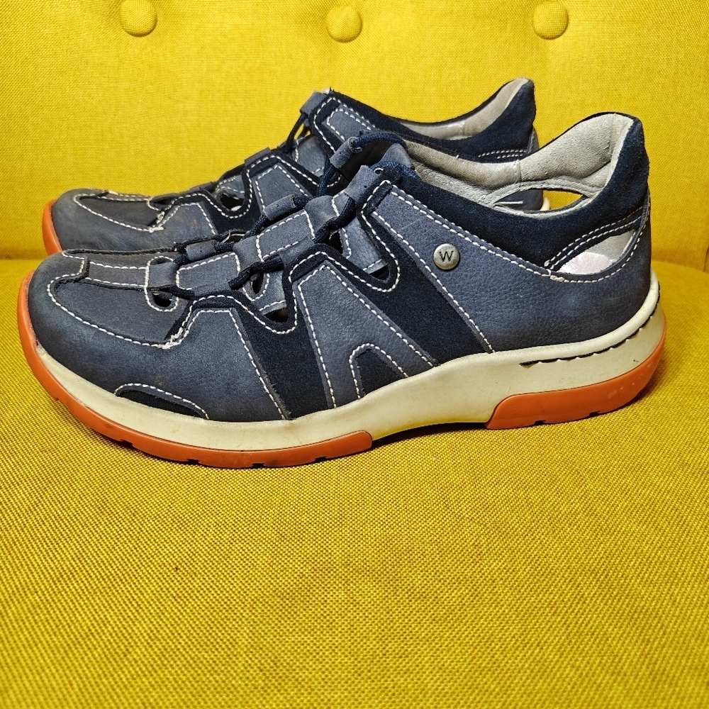 Wolky Nortec Antique Denim Nubuck/Orange Sandals Comfort Women's Size 38 US 7